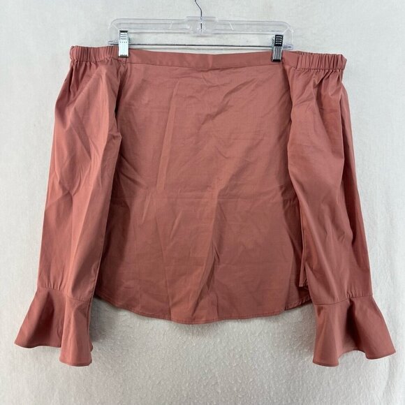 Express Cropped Top Womens L Coral Bell Long Sleeve Off Shoulder Button Up Boho - Picture 2 of 13